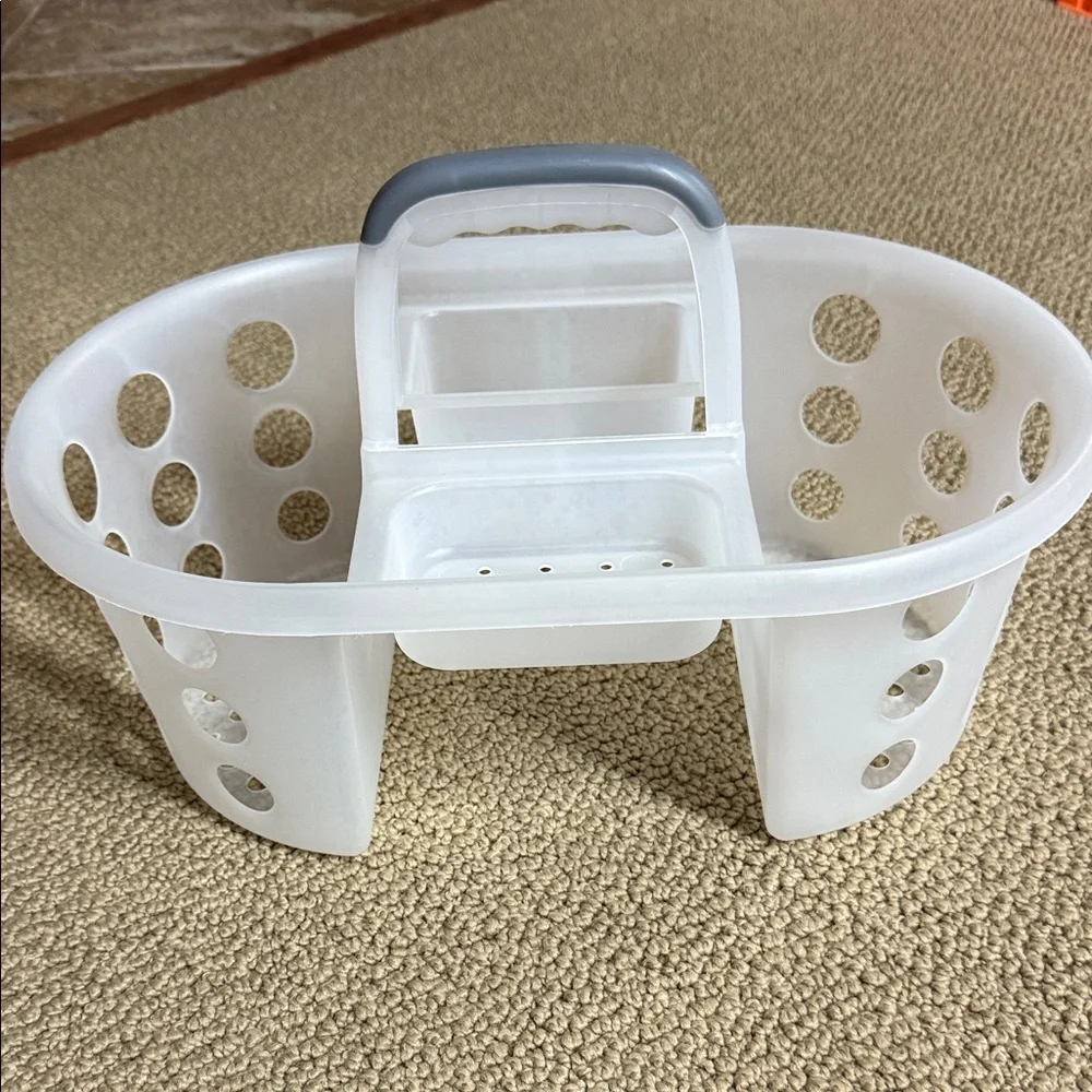 Oval White shower caddy with Gray Handle
